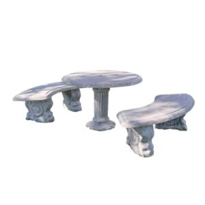 Concrete Floral Table & 2 Floral Benches