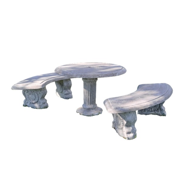 Concrete Floral Table & 2 Floral Benches