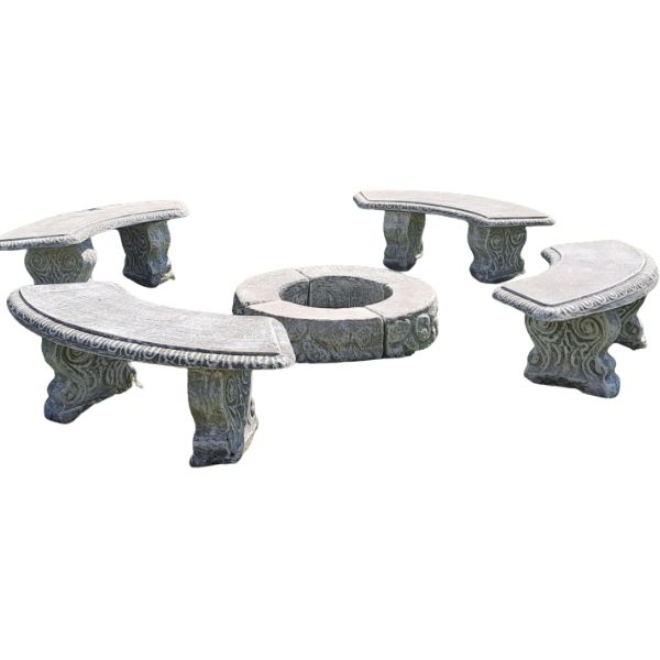 Concrete Dublin Firepit Set & 4 Benches