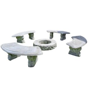 Concrete Floral Firepit Set & 4 Benches