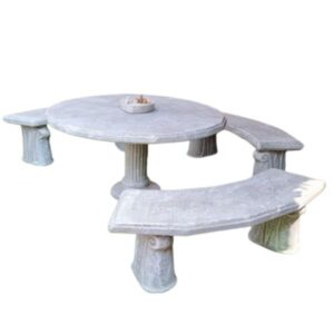 Round Large Concrete Table & 3 Benches