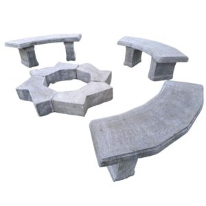 Concrete Phoenix Firepit Set & 3 Benches