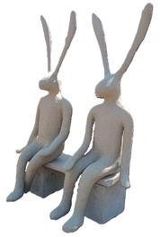 Sitting Rabbits and Cube Bench